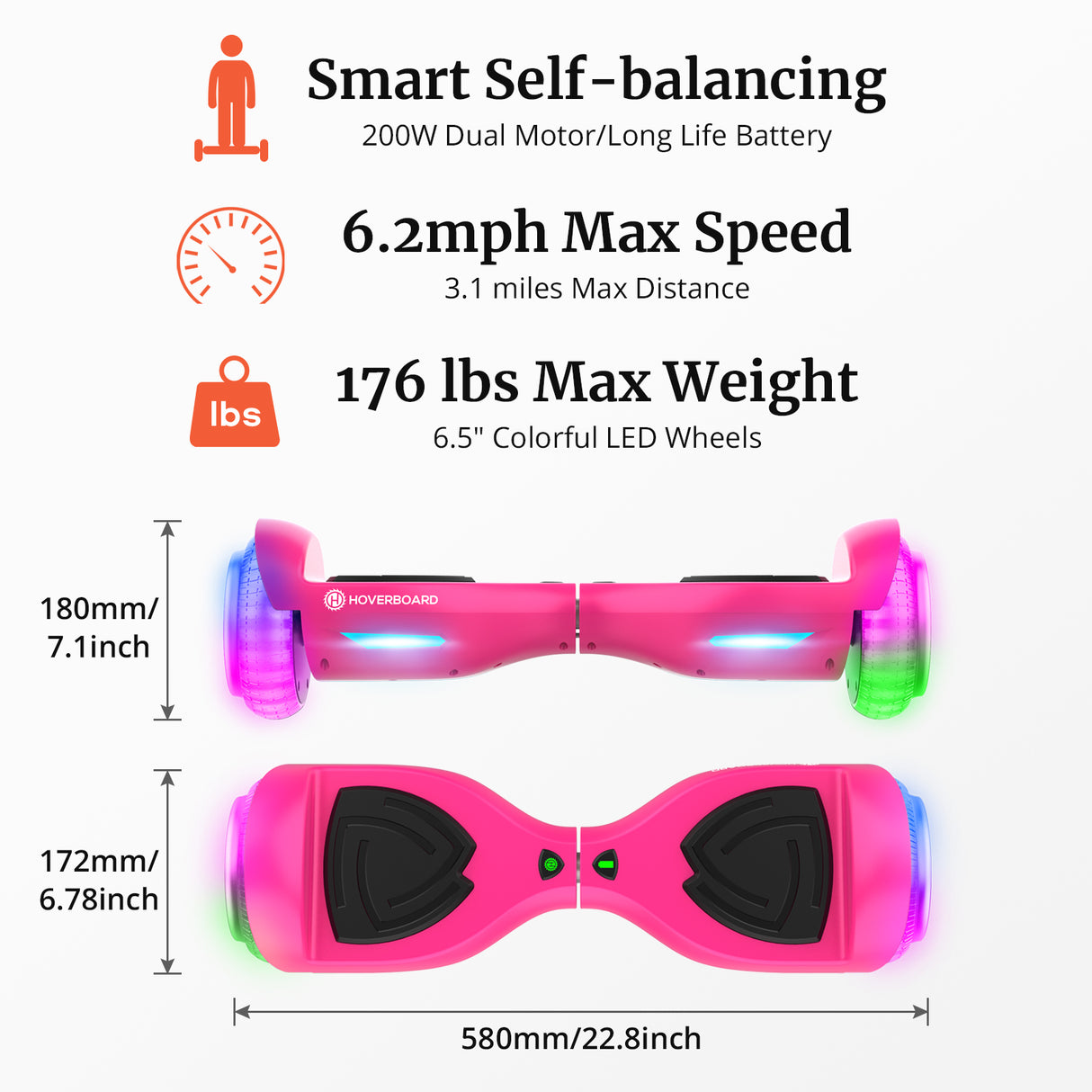 Trinity Kids Self Balancing Hoverboard with Speakers and Full Illuminated Wheels  6.3"-Max 8KM Range & 10KPH Max Speed