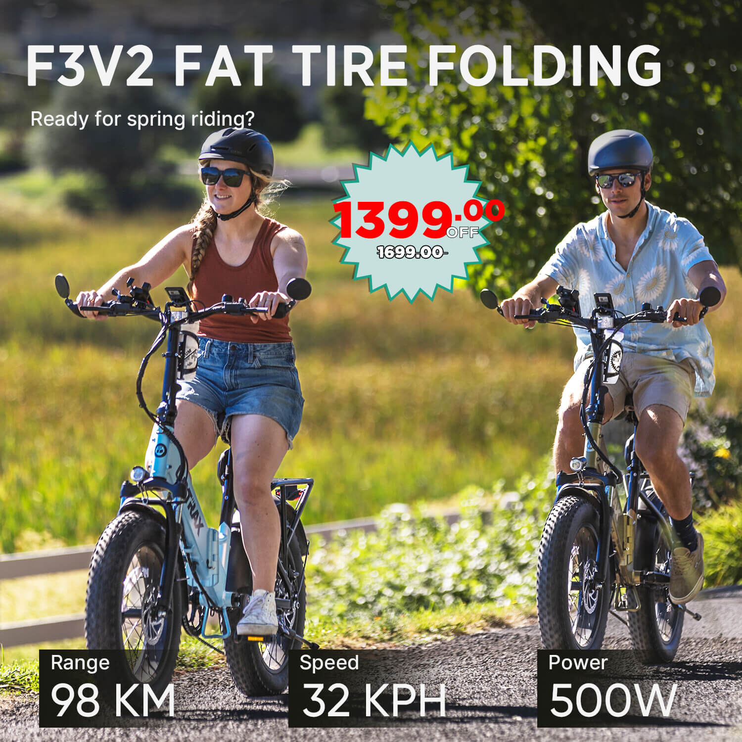 F3V2 Fat Tire Folding E-Bike 20*4.0" 32KPH | 98KM Range