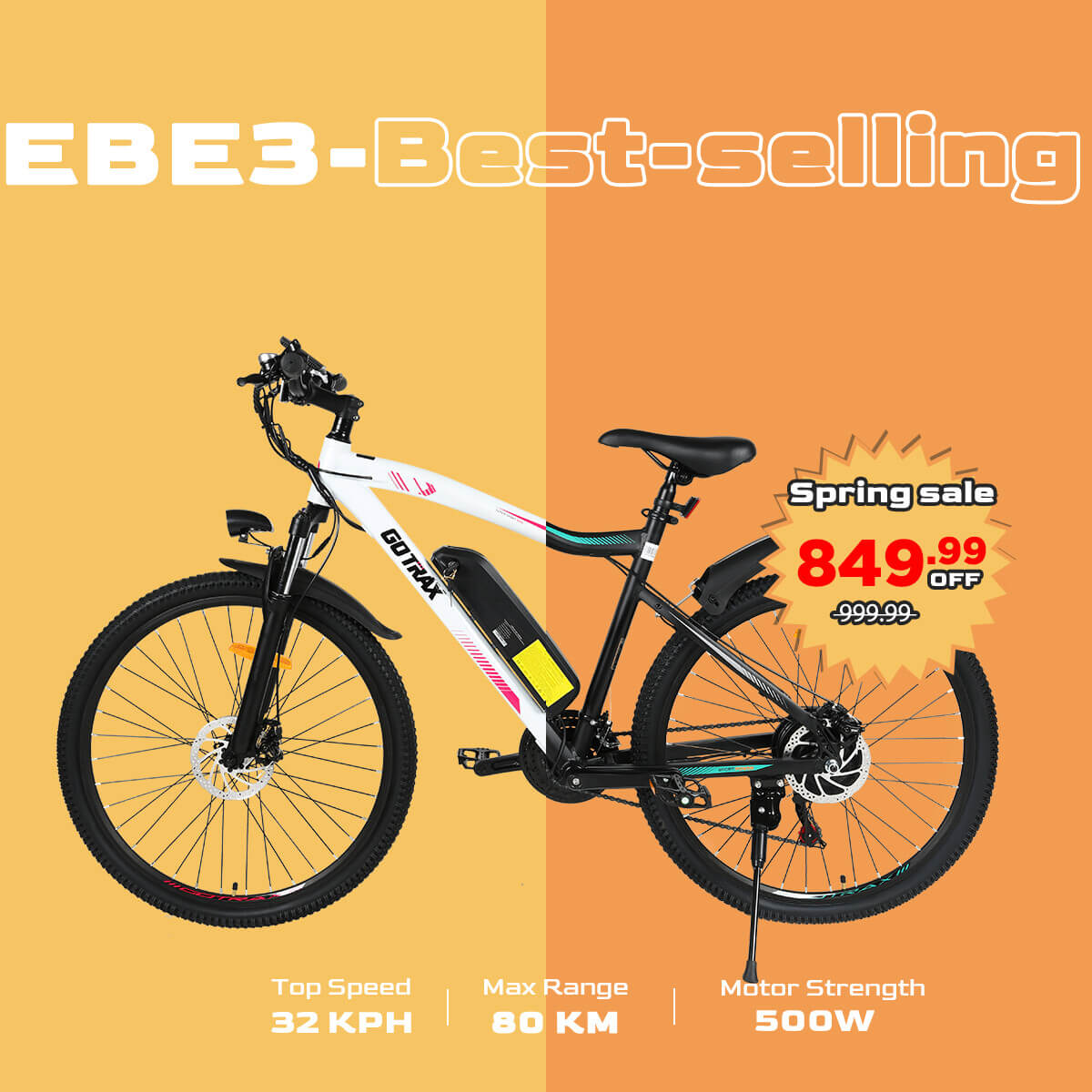 Vélo électrique longue portée EBE3 27,5" 32 km/h | Autonomie de 80 km