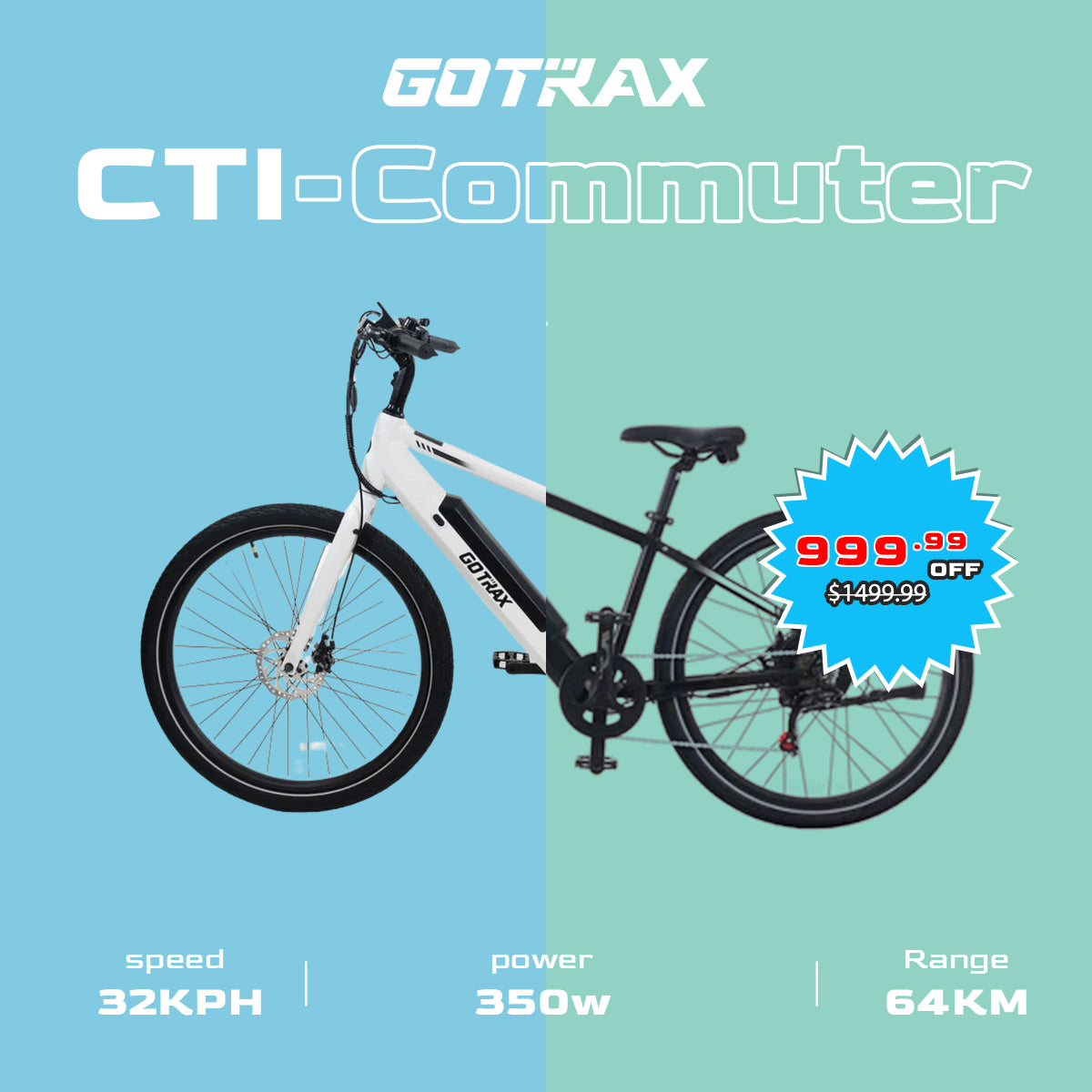 CTI Commuter Electric Bike 27.5" 32KPH | 65KM Range(🔥 Summer Sale)
