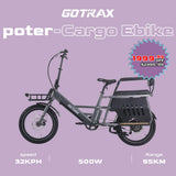 Porter Electric Cargo Bike with Free Accessories(Rear&Front Rack, Child Seat)