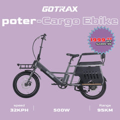 Porter Electric Cargo Bike with Free Accessories(Rear&Front Rack, Child Seat)