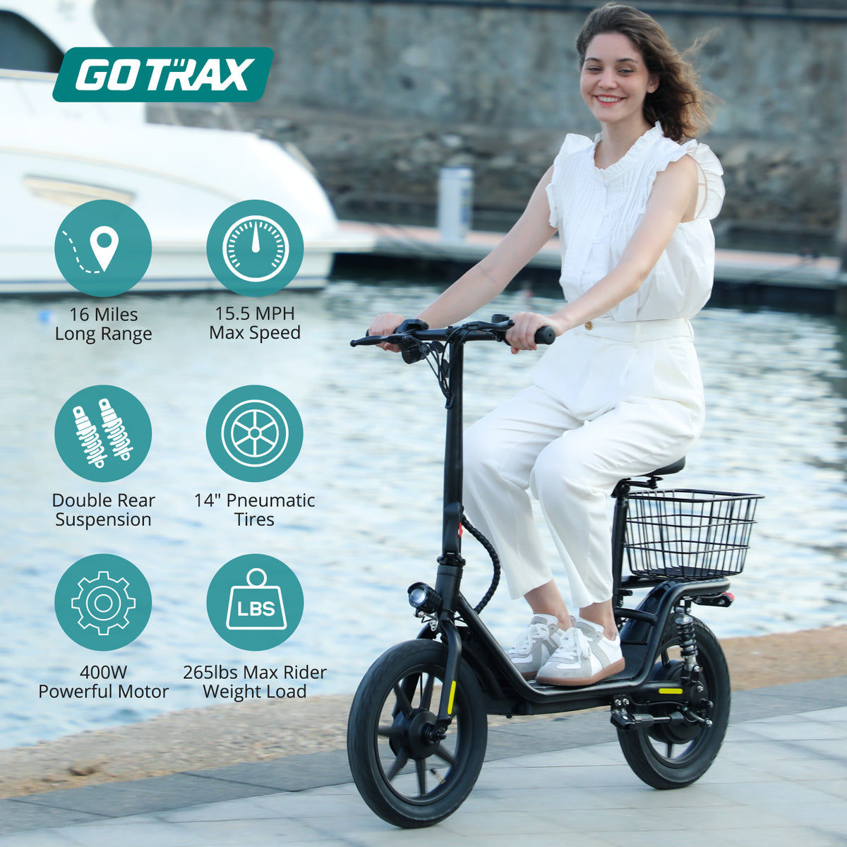 GOTRAX Flex Series Foldable Electric Scooter with Seat 14" 25KPH 25KM