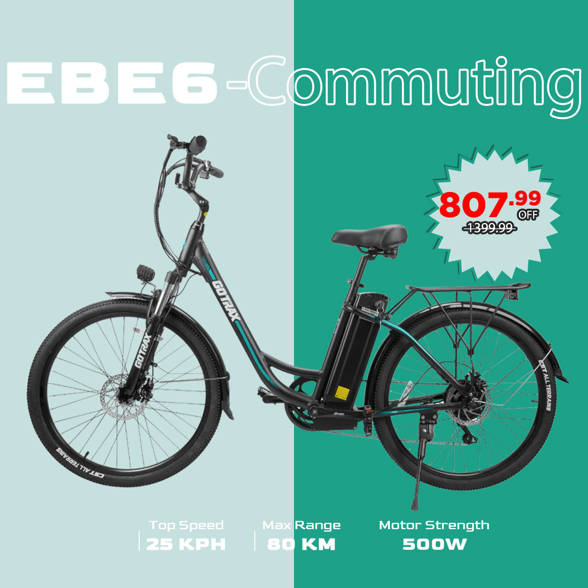 EBE6 Electric Bike 26" 25KPH | 80KM Range(🔥 Summer Sale)