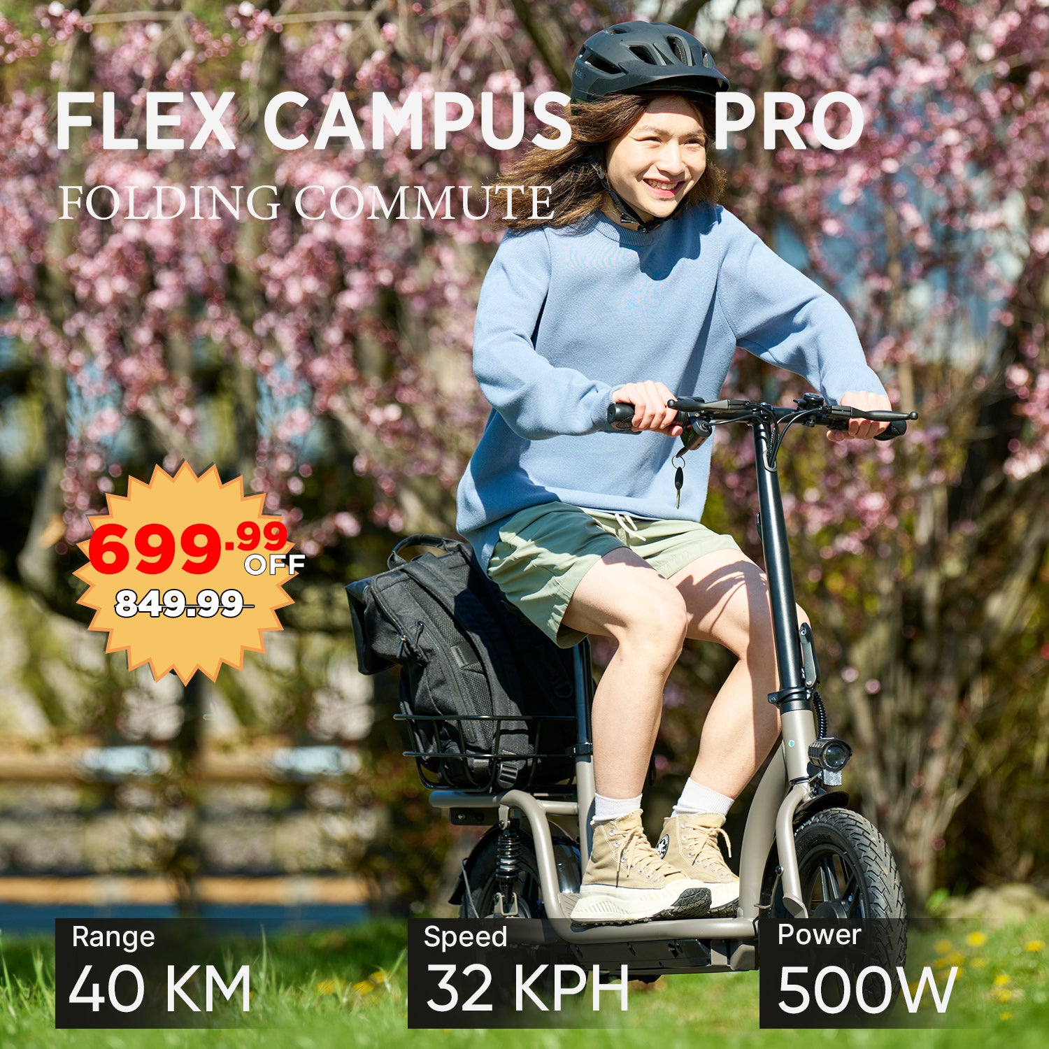 Flex Campus Pro Foldable Electric Scooter with Seat 14" 32KM/h | 40KM Range(🔥 Spring Sale)