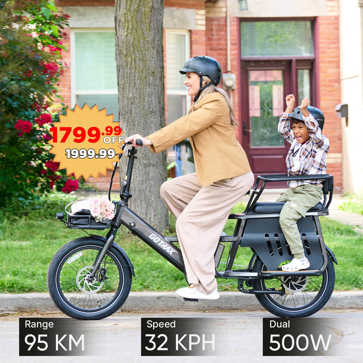 Porter Electric Cargo Bike with Free Accessories (🔥 Mother's Day Sale) (Rear&Front Rack, Child Seat)